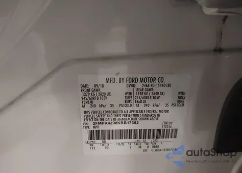 2019 Ford Edge Sel z USA, uszkodzony, nr VIN 2FMPK4J98KBB17352